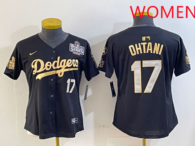Women Los Angeles Dodgers 17 Ohtani Black Gold Game 2025 Nike MLB Jersey style 3